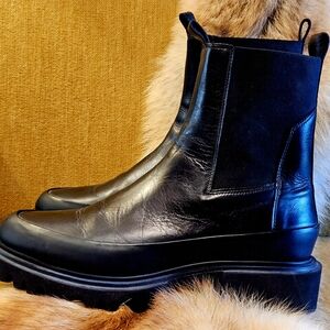 AllSaints Black Leather Platform Chelsea Combat Boots Size 10 Eu 40 LIKE NEW